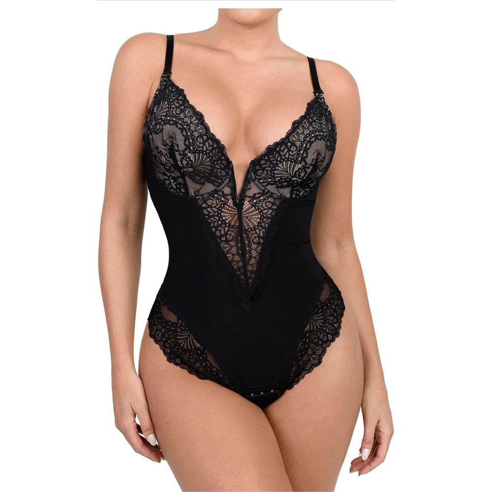 Popilush Lace Shapewear Bodysuit Women V Neck Tummy Control Backless XXL NWT